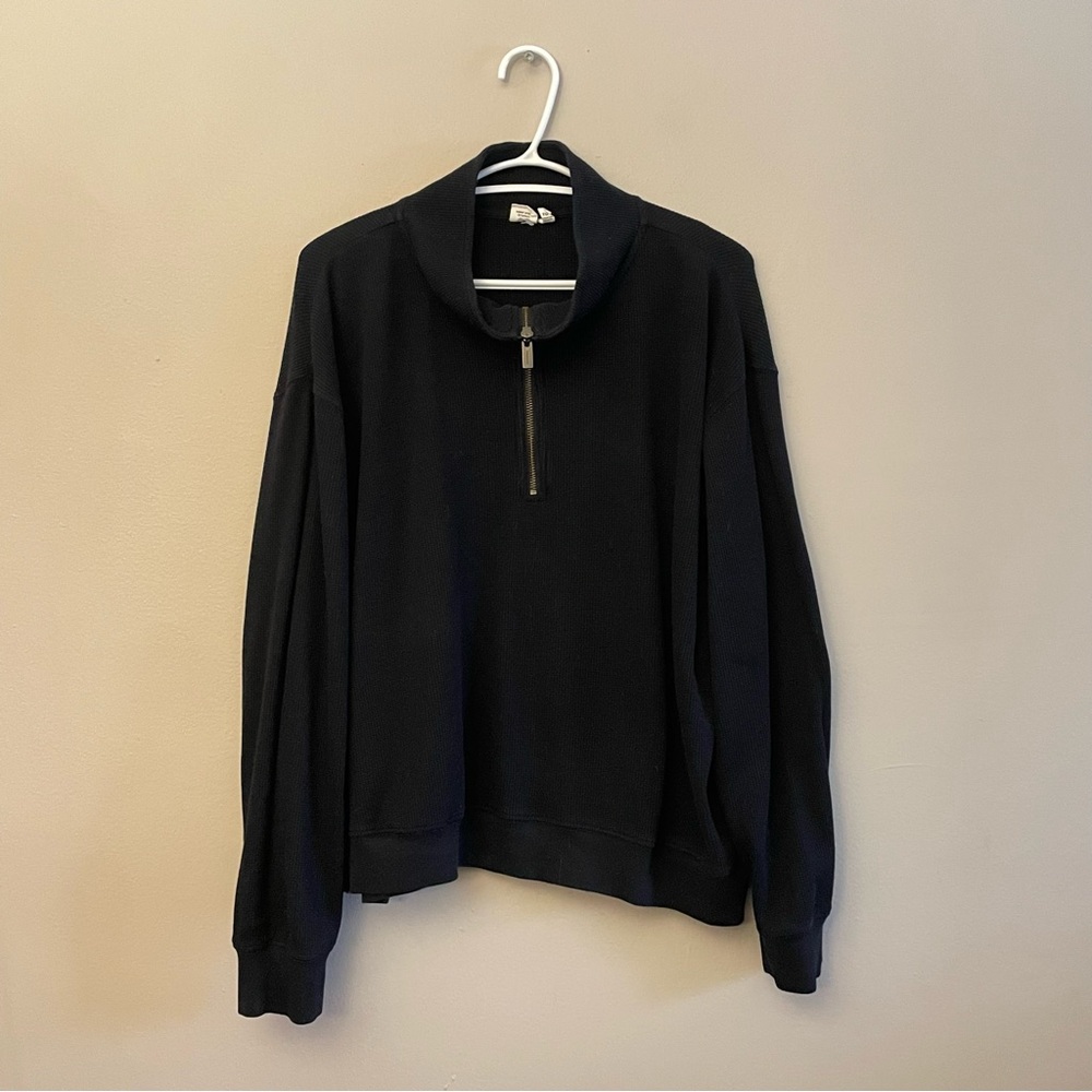 tentree Black Waffle Knit Half-Zip Hoodie